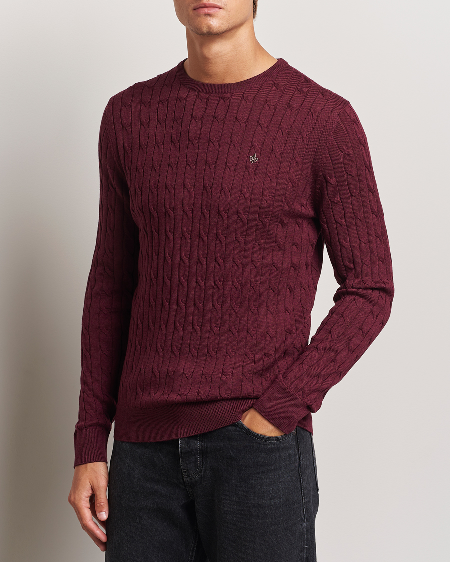 Mies | Business & Beyond - Casual | Morris | Merino Cable O-Neck Wine Red