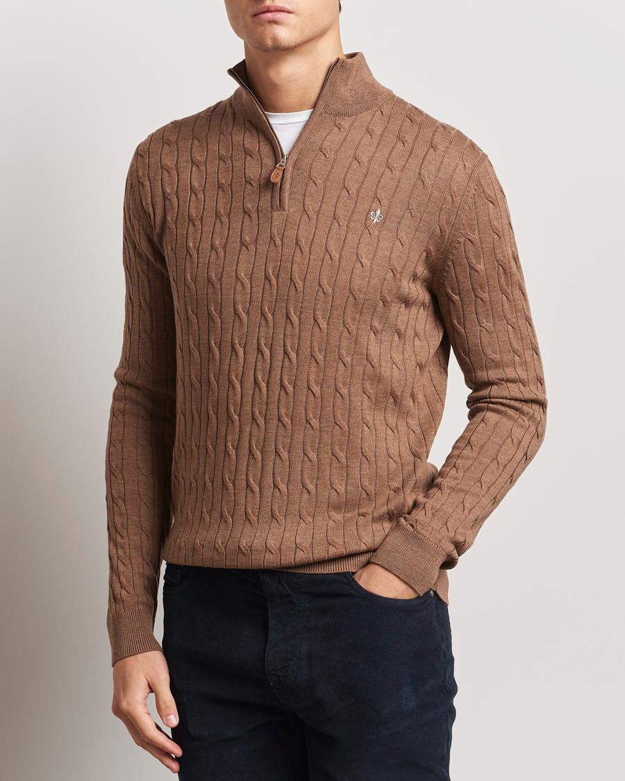 Mies |  | Morris | Merino Cable Half Zip Camel