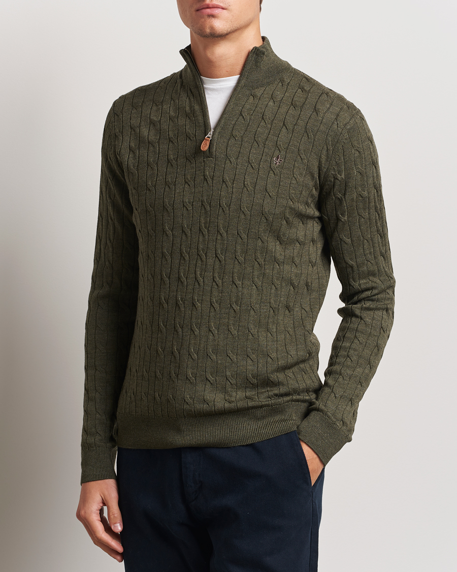 Mies |  | Morris | Merino Cable Half Zip Olive