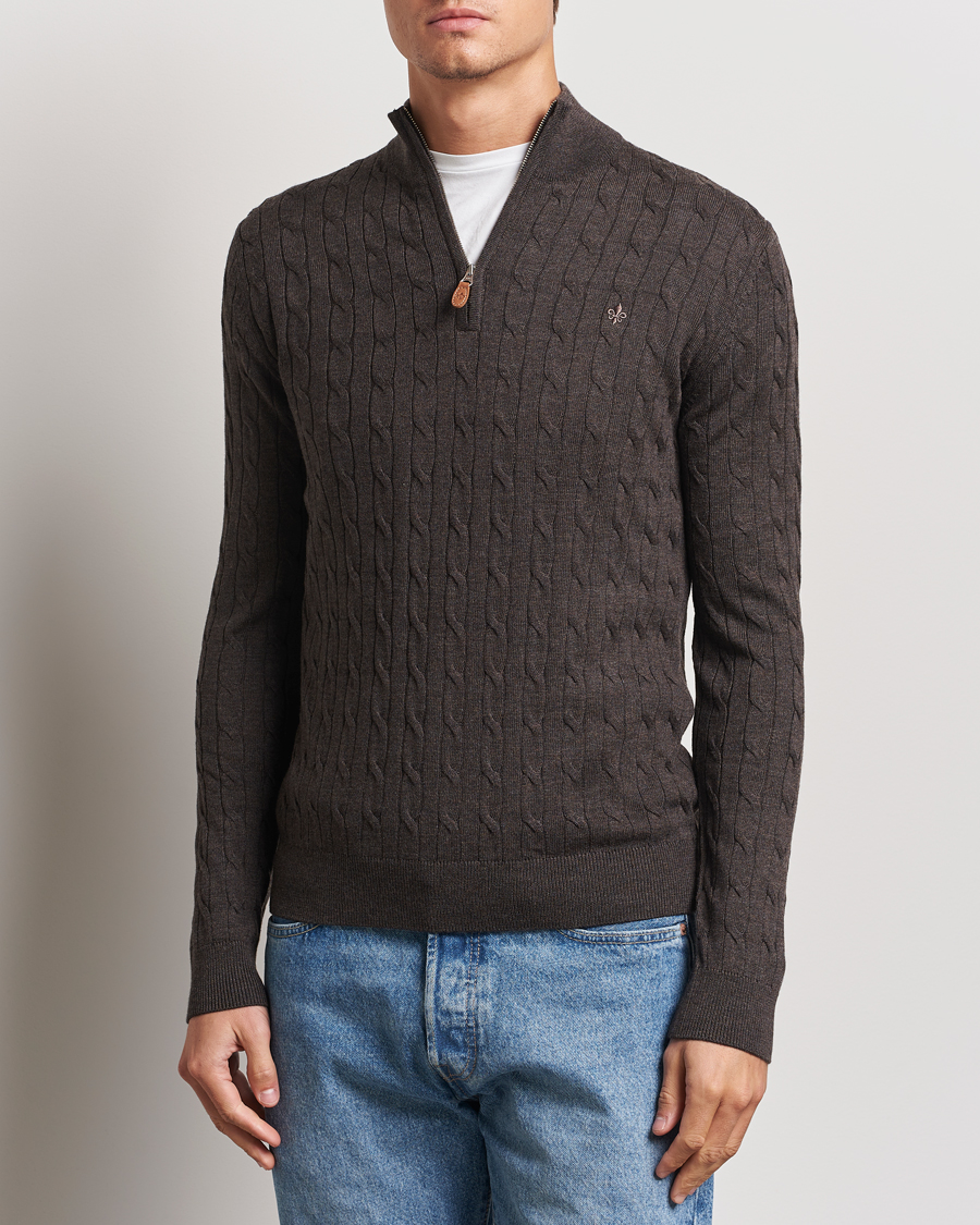 Mies |  | Morris | Merino Cable Half Zip Brown