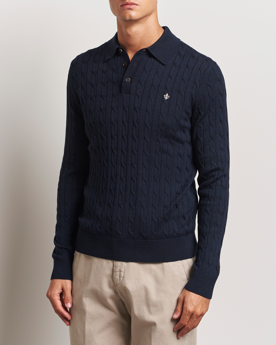 Mies |  | Morris | Merino Cable Polo Knit Navy