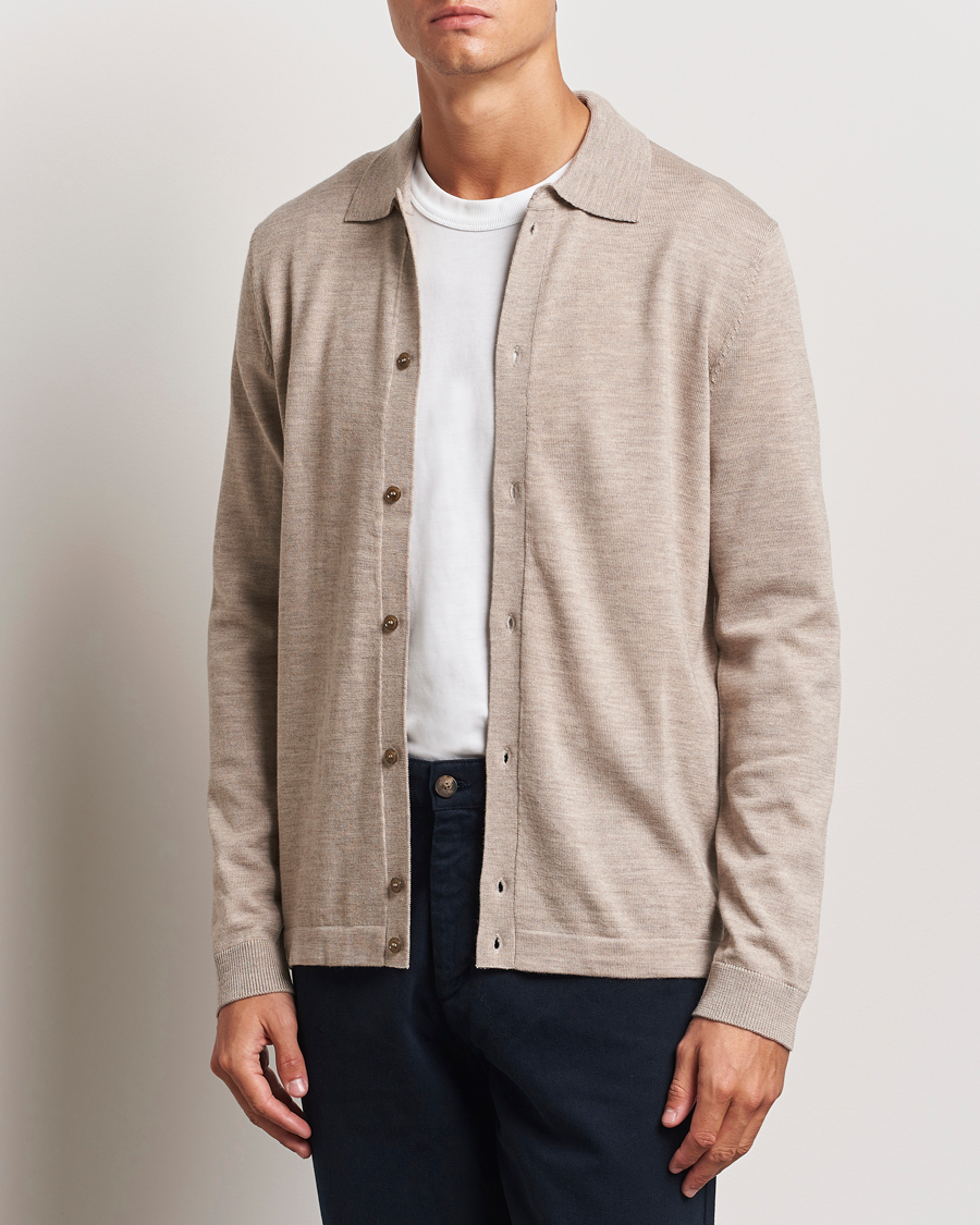 Mies |  | Morris | Merino Knitted Shirt Khaki