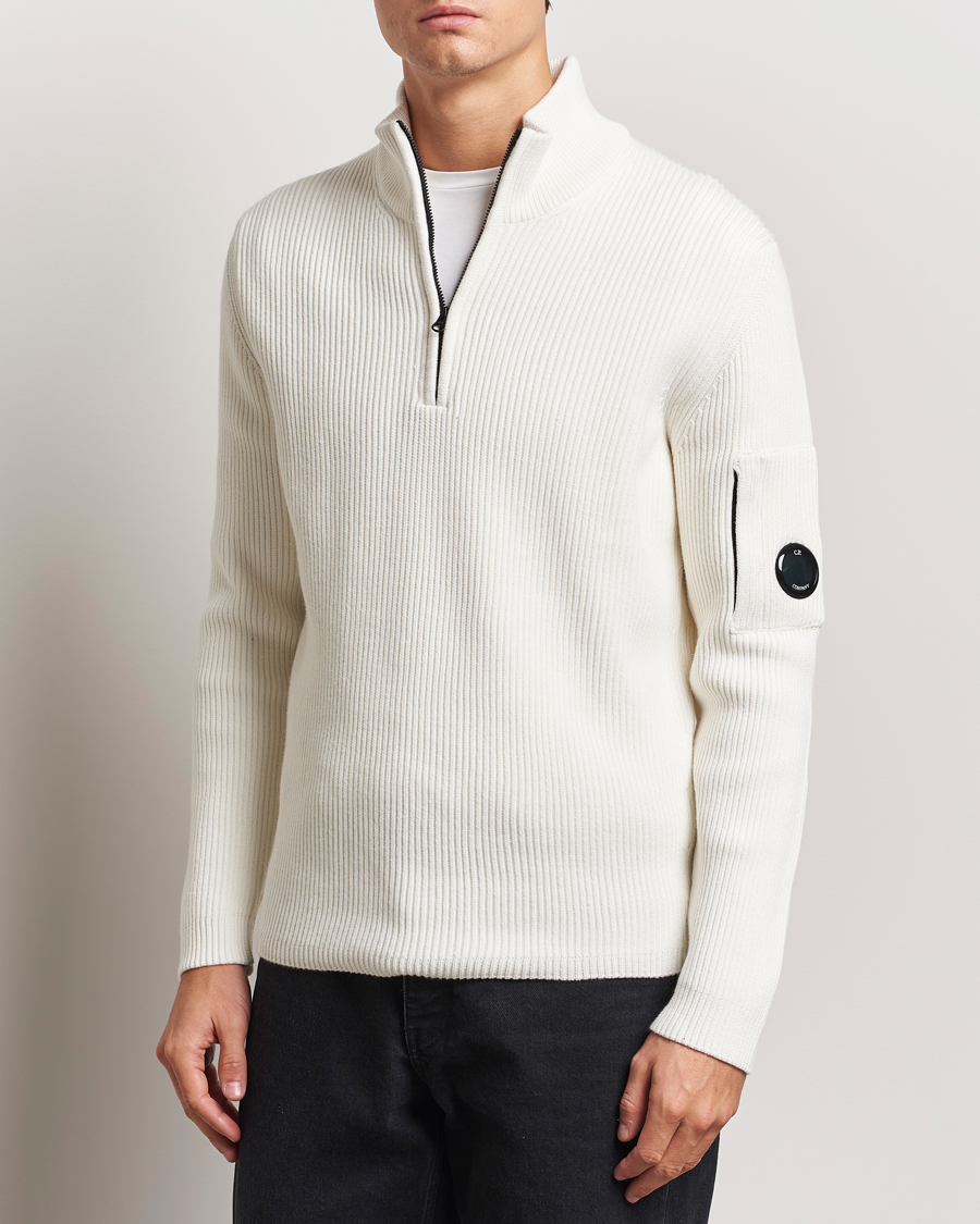 Mies |  | C.P. Company | Full Rib Knitted Cotton Half Zip Off White