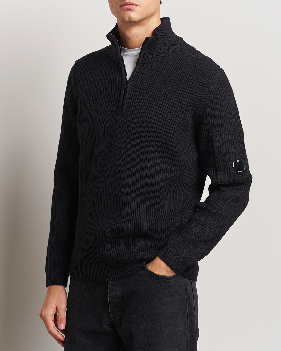 Mies |  | C.P. Company | Full Rib Knitted Cotton Half Zip Black