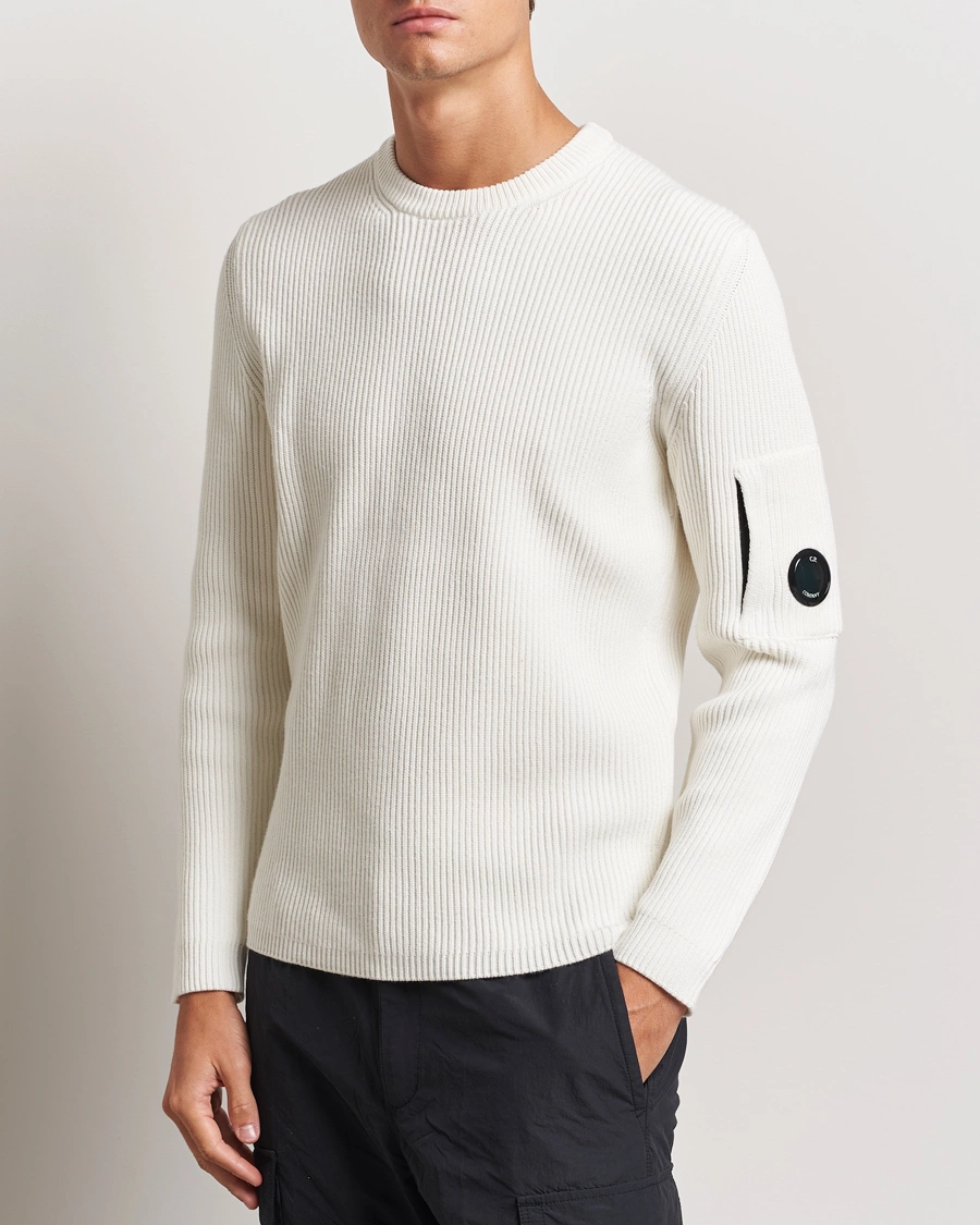 Mies |  | C.P. Company | Full Rib Knitted Cotton Crew Neck Off White