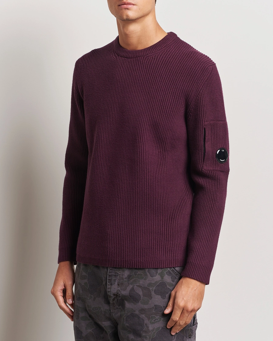 Mies |  | C.P. Company | Full Rib Knitted Cotton Crew Neck Burgundy