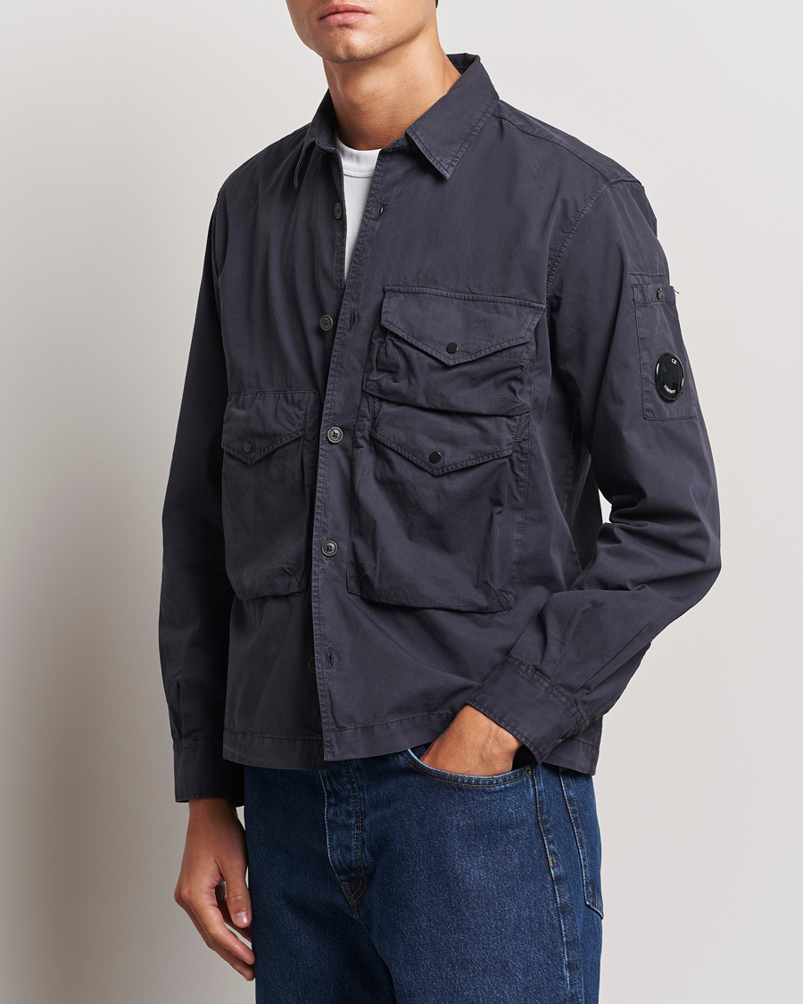 Mies |  | C.P. Company | Organic Cotton Gabardine Pocket Overshirt Washed Blue