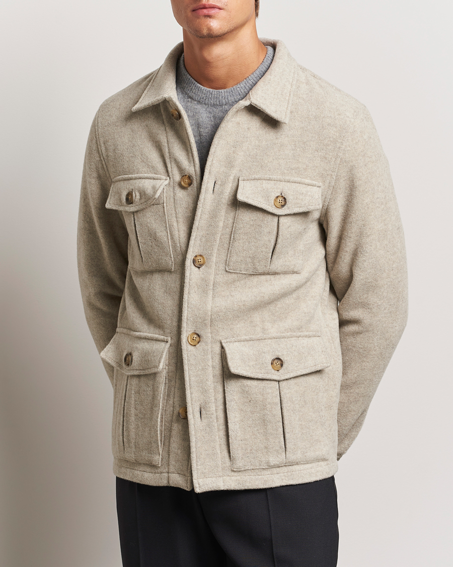 Mies |  | Oscar Jacobson | Safari Wool Shirt Jacket Beige