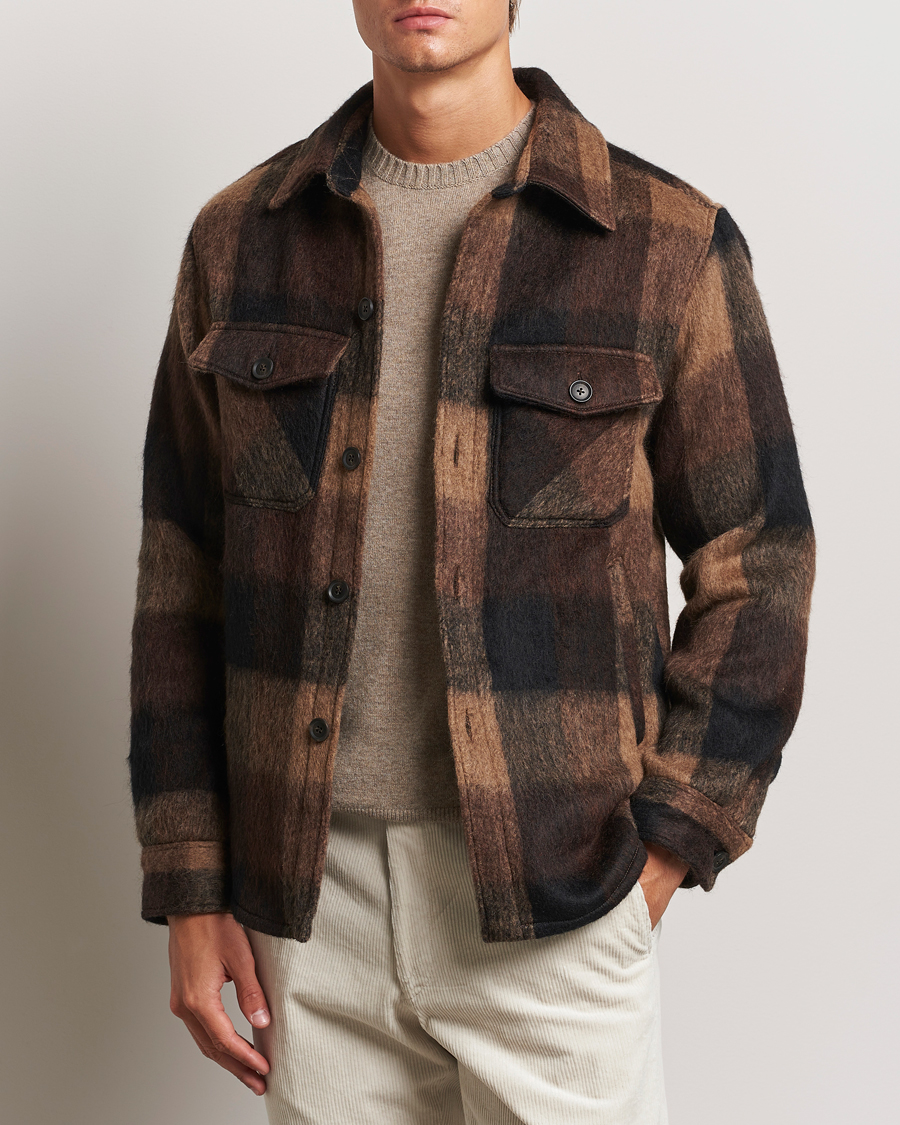 Mies |  | Oscar Jacobson | Maverick Checked Shirt Jacket Brown