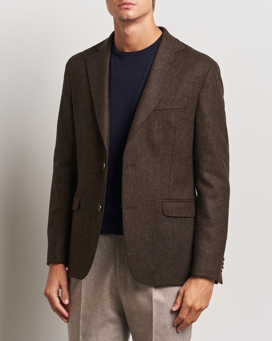 Mies | Business & Beyond - Formal | Oscar Jacobson | Fogerty Moon Herringbone Tweed Blazer Brown