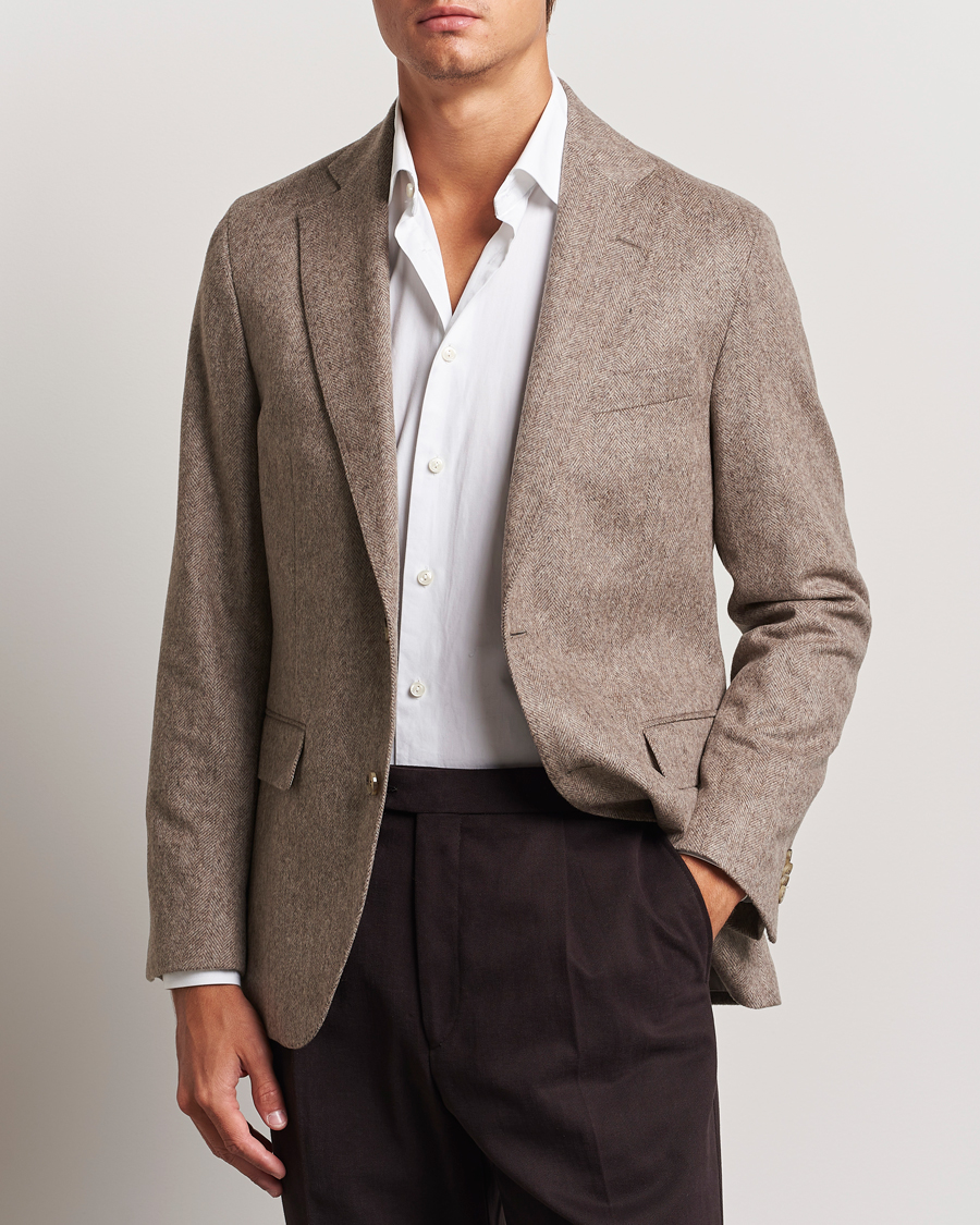 Mies |  | Oscar Jacobson | Fogerty Herringbone Wool Blazer Beige