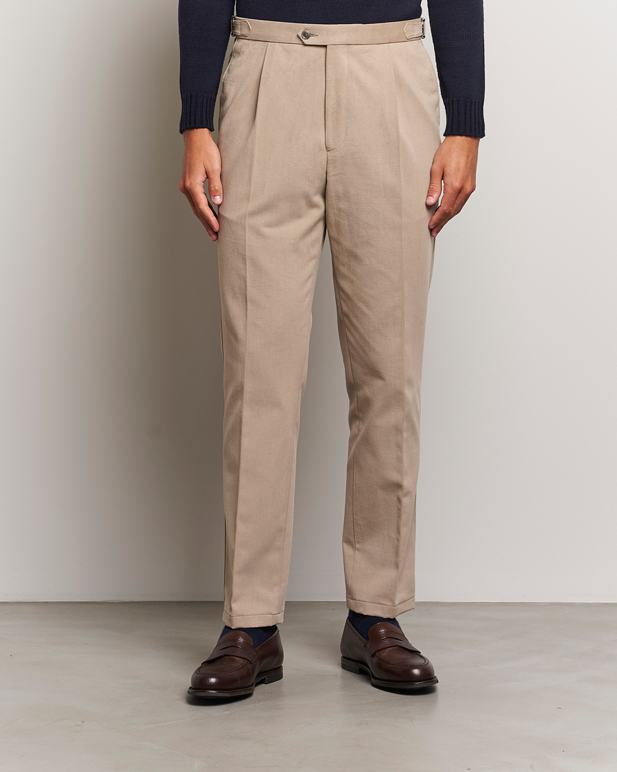 Mies |  | Oscar Jacobson | Delon Brushed Cotton Trousers Beige