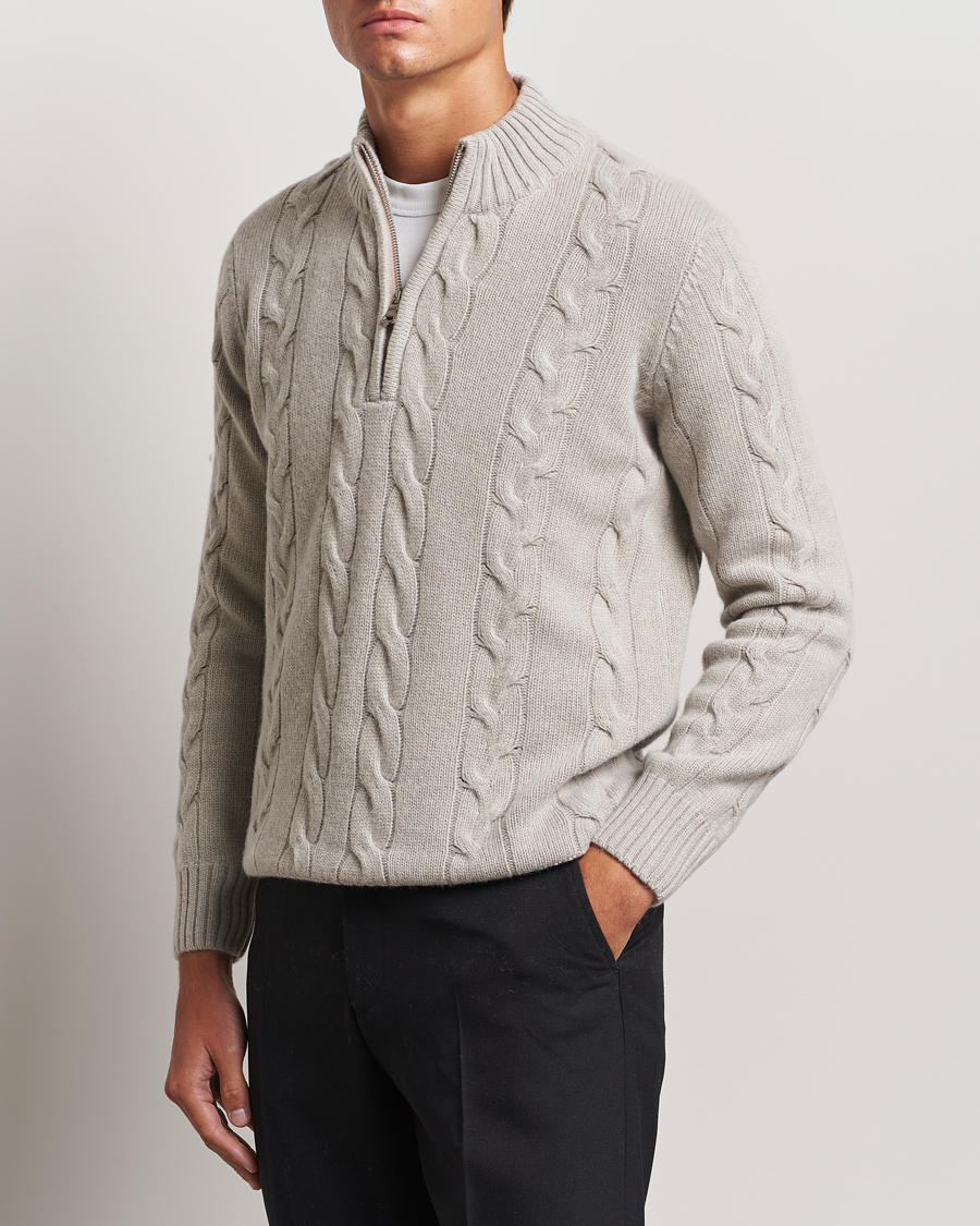 Mies |  | Oscar Jacobson | Reine Heavy Cable Knitted Half Zip Beige