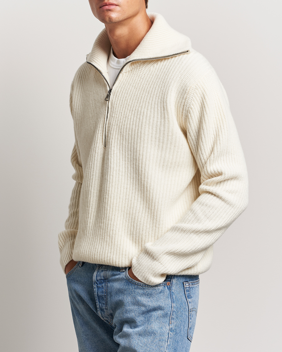 Mies |  | Oscar Jacobson | Mauritz Heavy Knitted Half Zip White