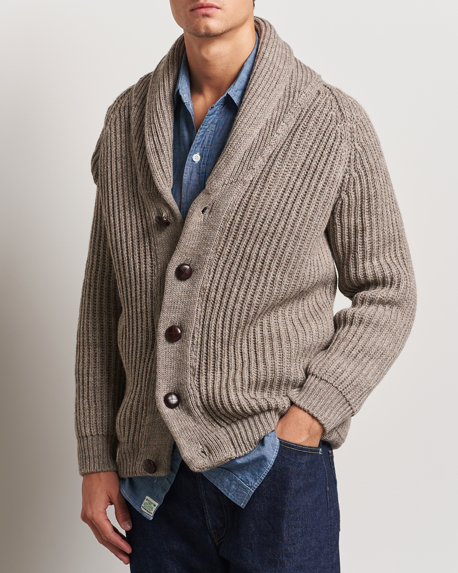 Mies |  | Peregrine | Wilkinson Ribbed Wool Cardigan Light Brown