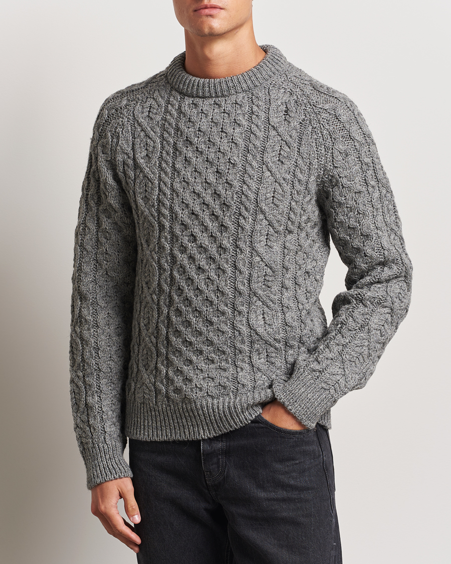 Mies |  | Peregrine | Hudson Wool Aran Knitted Jumper Steel