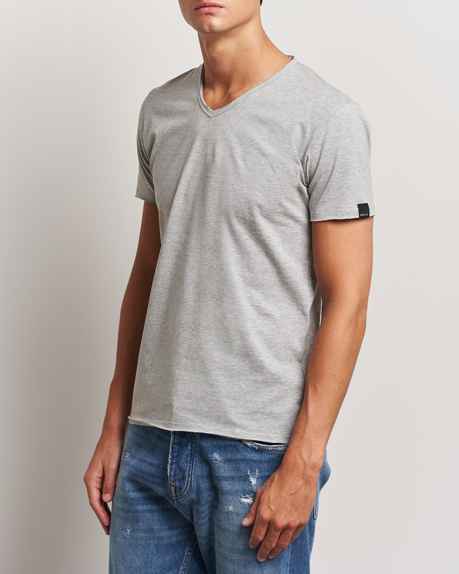 Mies |  | Replay | V-Neck T-Shirt Light Grey Melange