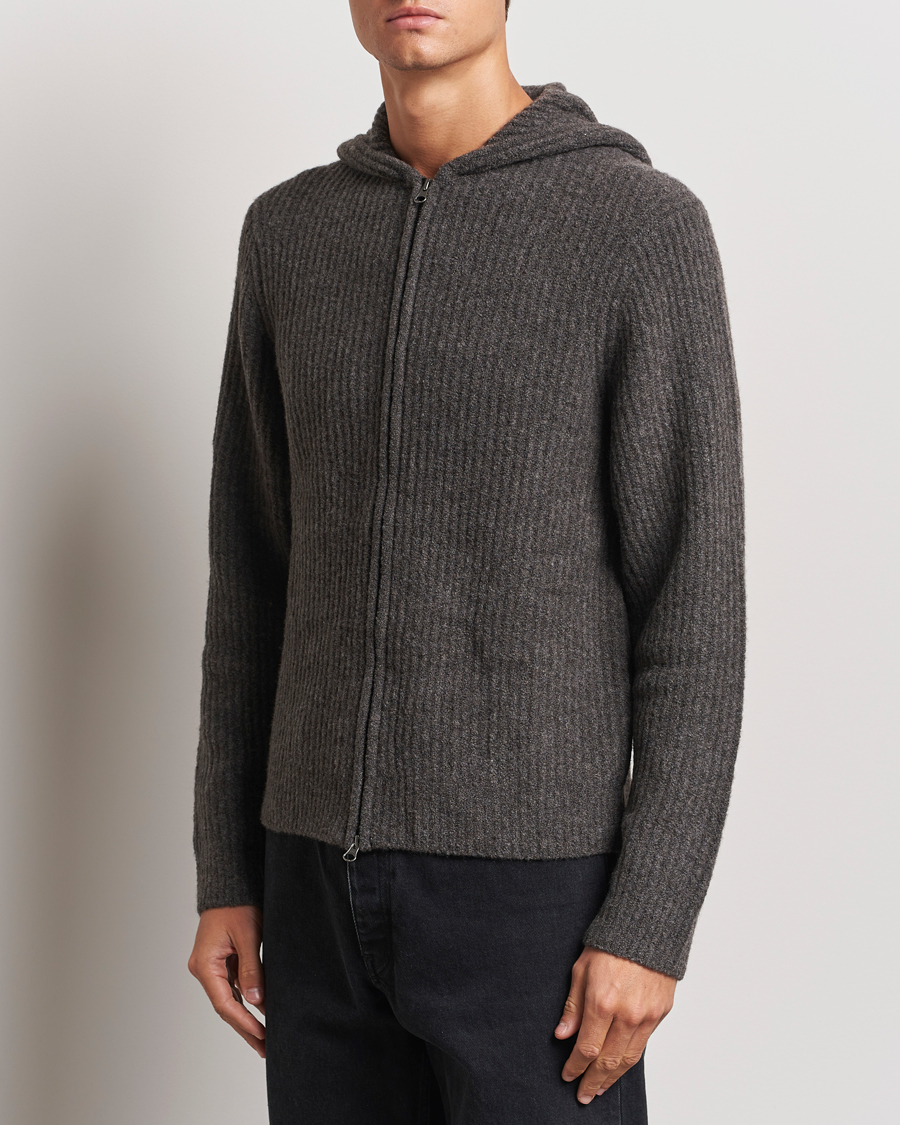 Mies |  | Samsøe Samsøe | Koji Rib Knitted Hooded Full Zip Volcanic Ash