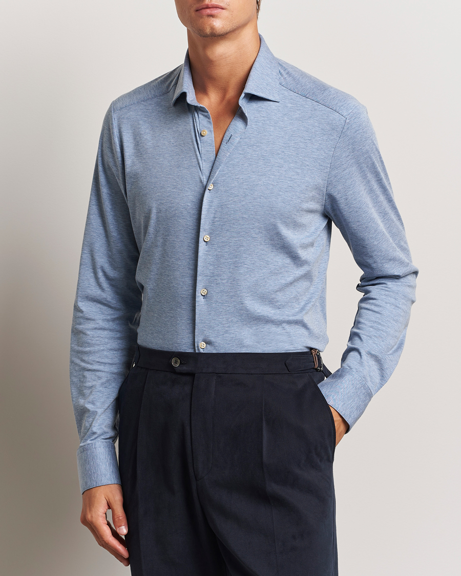 Mies |  | Stenströms | Slimline 4-Way Stretch Jersey Shirt Blue