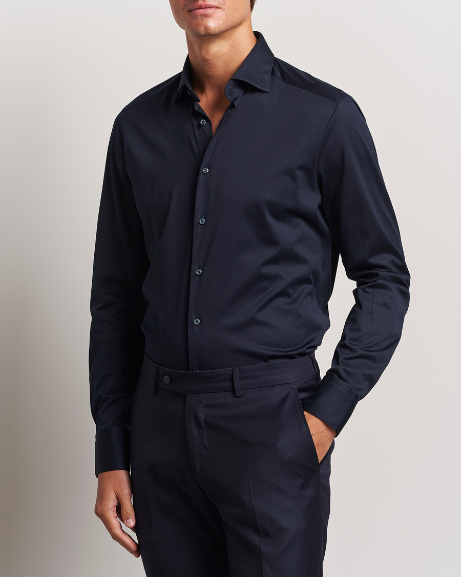 Mies |  | Stenströms | Slimline Stretch Jersey Shirt Navy