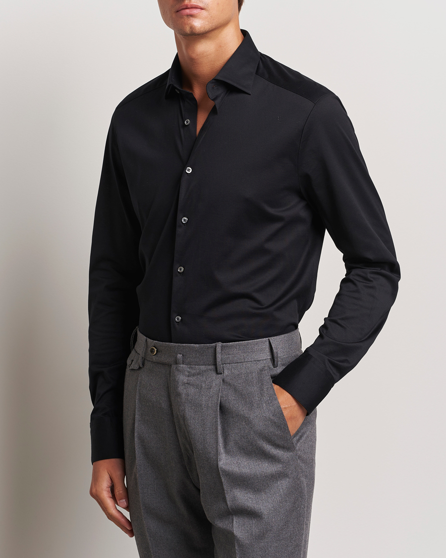 Mies |  | Stenströms | Slimline Stretch Jersey Shirt Black