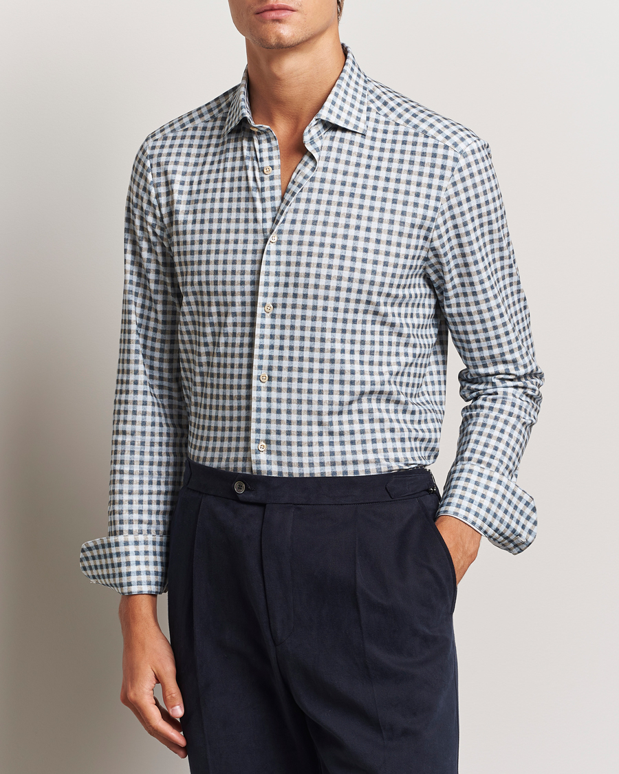 Mies |  | Stenströms | Slimline 4-Way Stretch Checked Shirt Blue