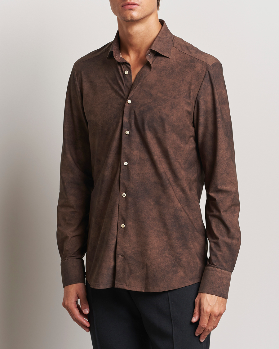 Mies |  | Stenströms | Slimline 4-Way Stretch Shirt Brown