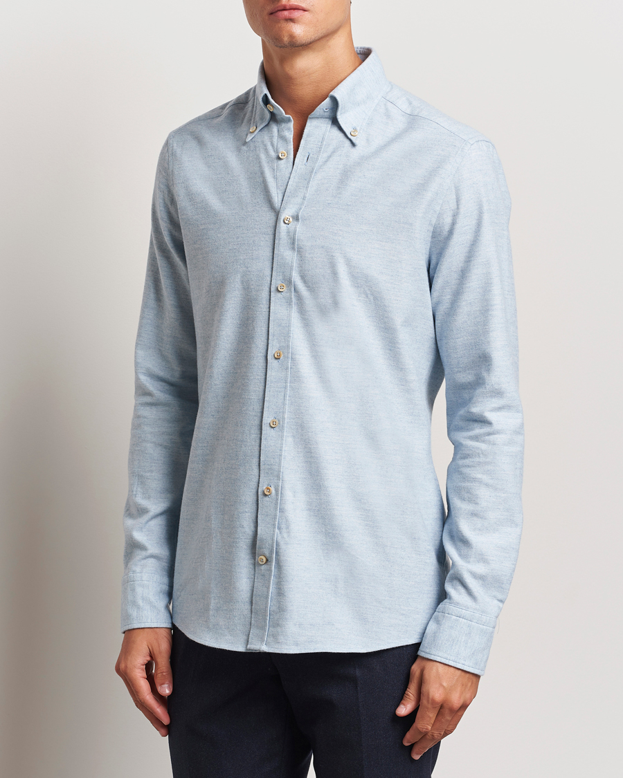 Mies |  | Stenströms | Slimline Flannel Shirt Light Blue