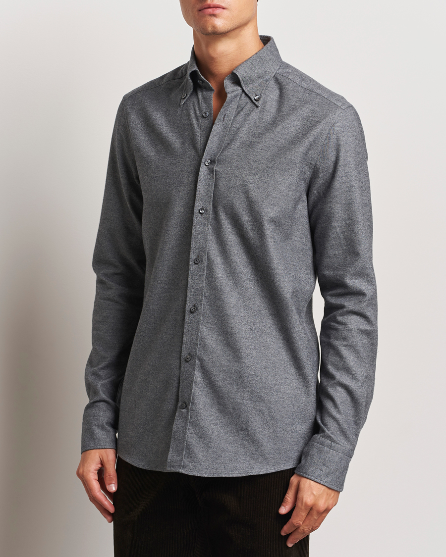 Mies |  | Stenströms | Slimline Flannel Shirt Dark Grey