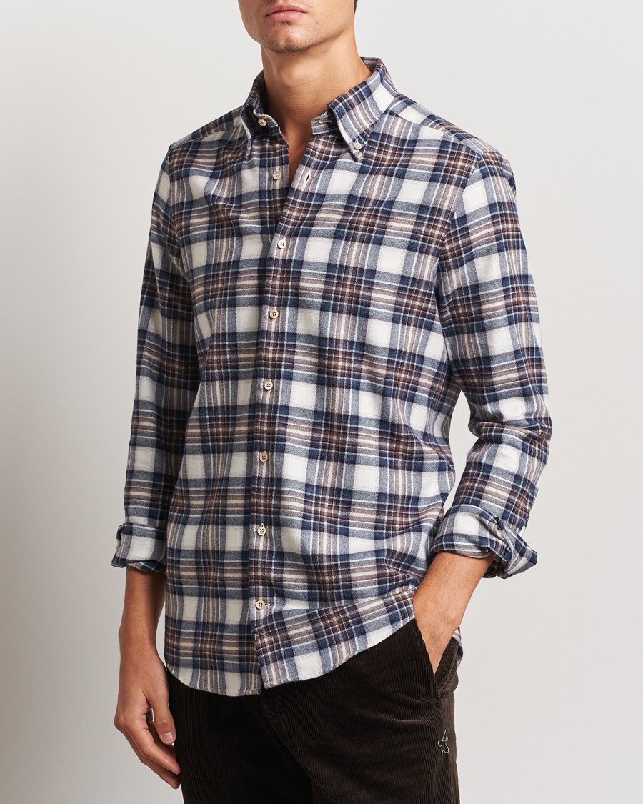 Mies |  | Stenströms | Slimline Flannel Big Checked Shirt Blue/Brown