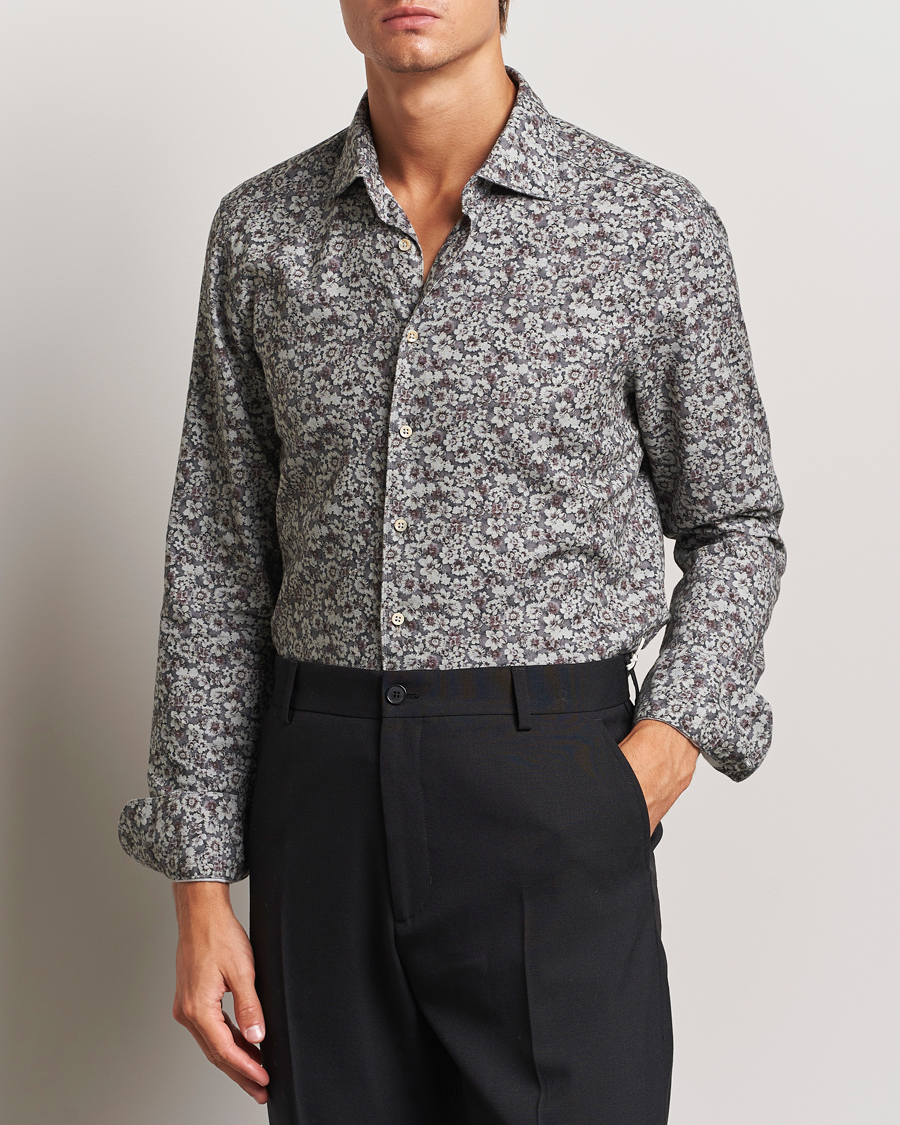 Mies |  | Stenströms | Slimline Washed Floral Print Shirt Grey