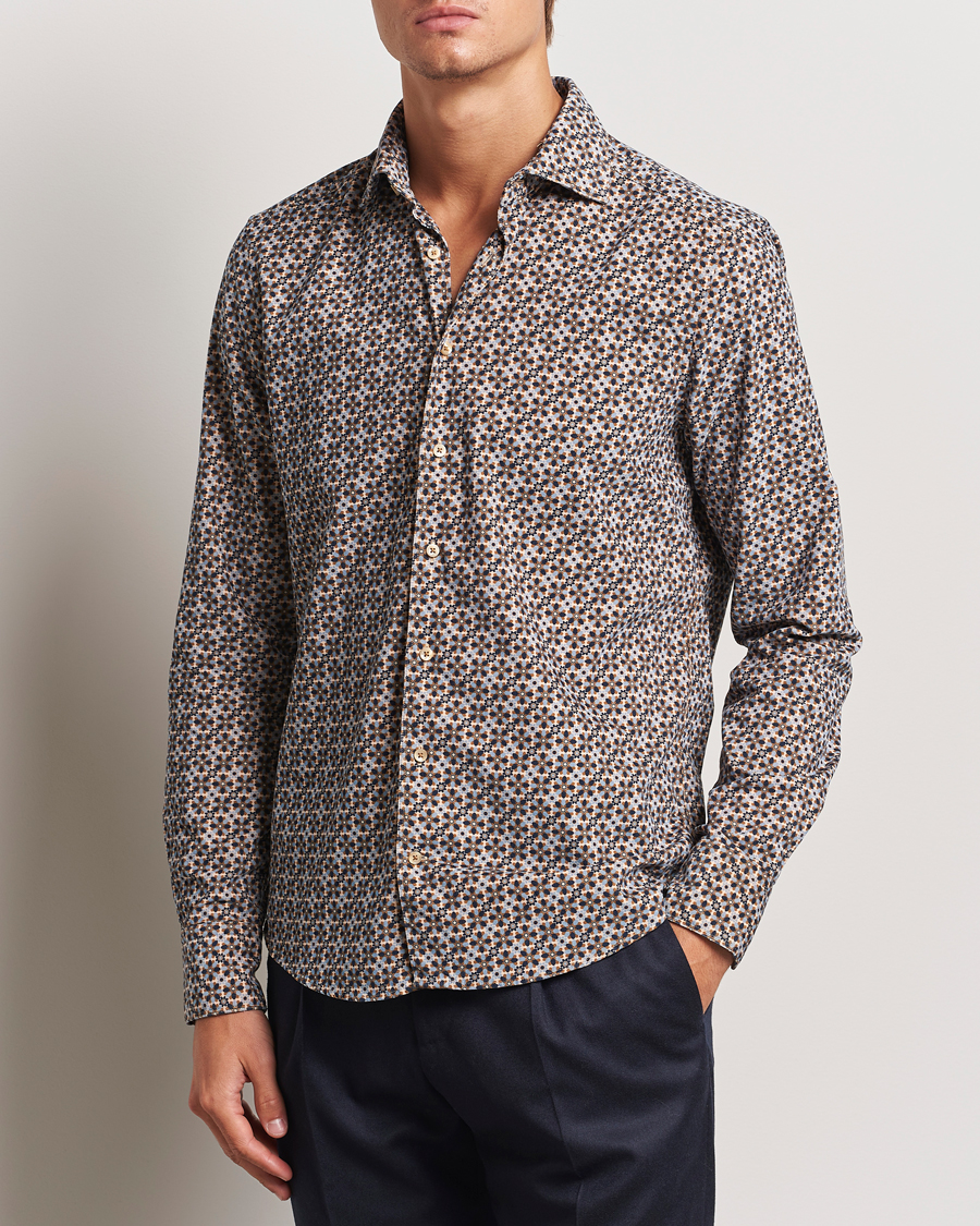 Mies |  | Stenströms | Slimline Printed Cord Shirt Brown