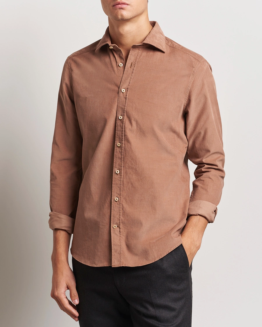 Mies |  | Stenströms | Slimline Cut Away Cord Shirt Light Brown