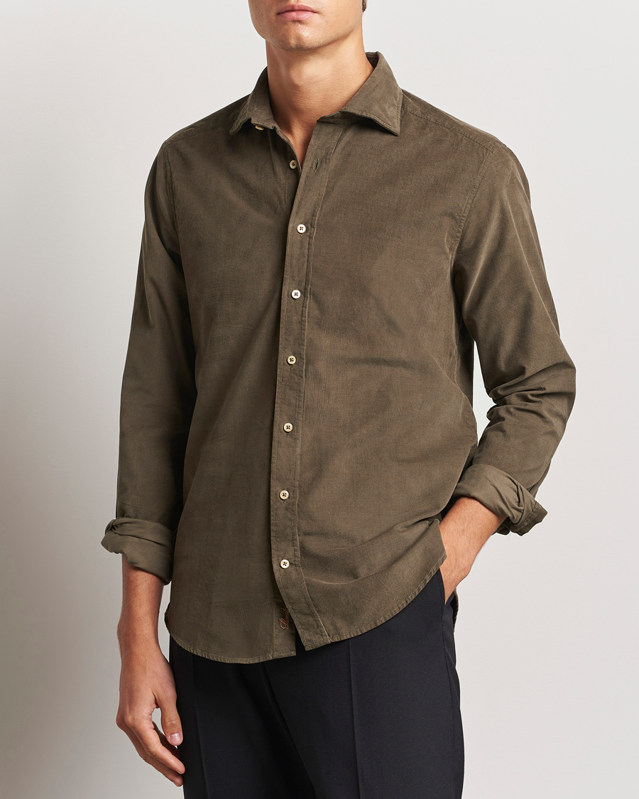 Mies |  | Stenströms | Slimline Cut Away Cord Shirt Dark Green