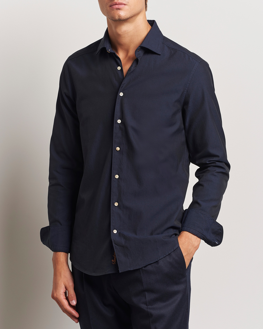 Mies |  | Stenströms | Slimline Cut Away Washed Twill Shirt Navy