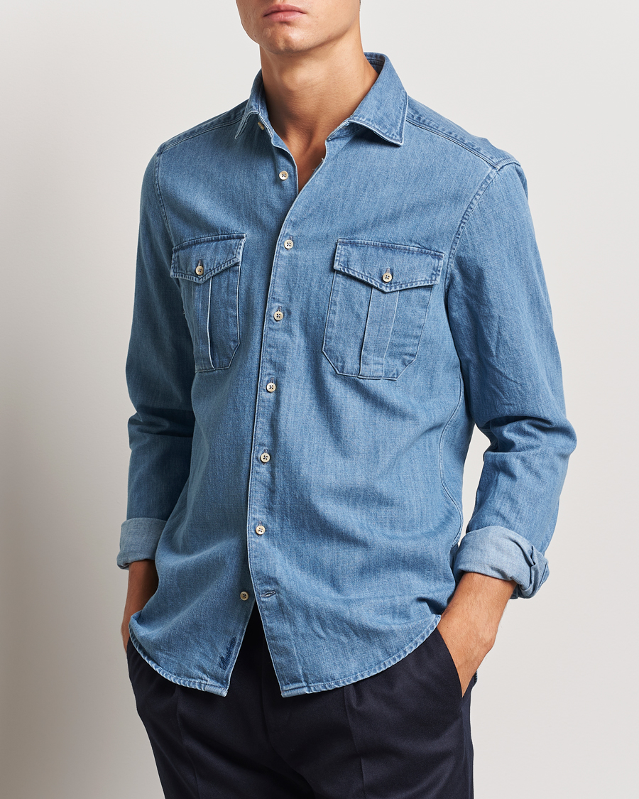 Mies |  | Stenströms | Slimline Double Pocket Denim Shirt Blue