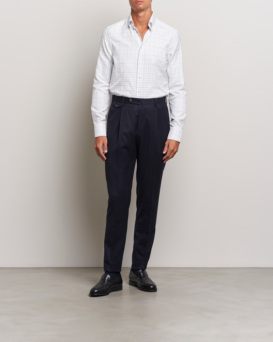 Mies | Kauluspaidat | Stenströms | Slimline Checked Oxford Button Down Shirt White