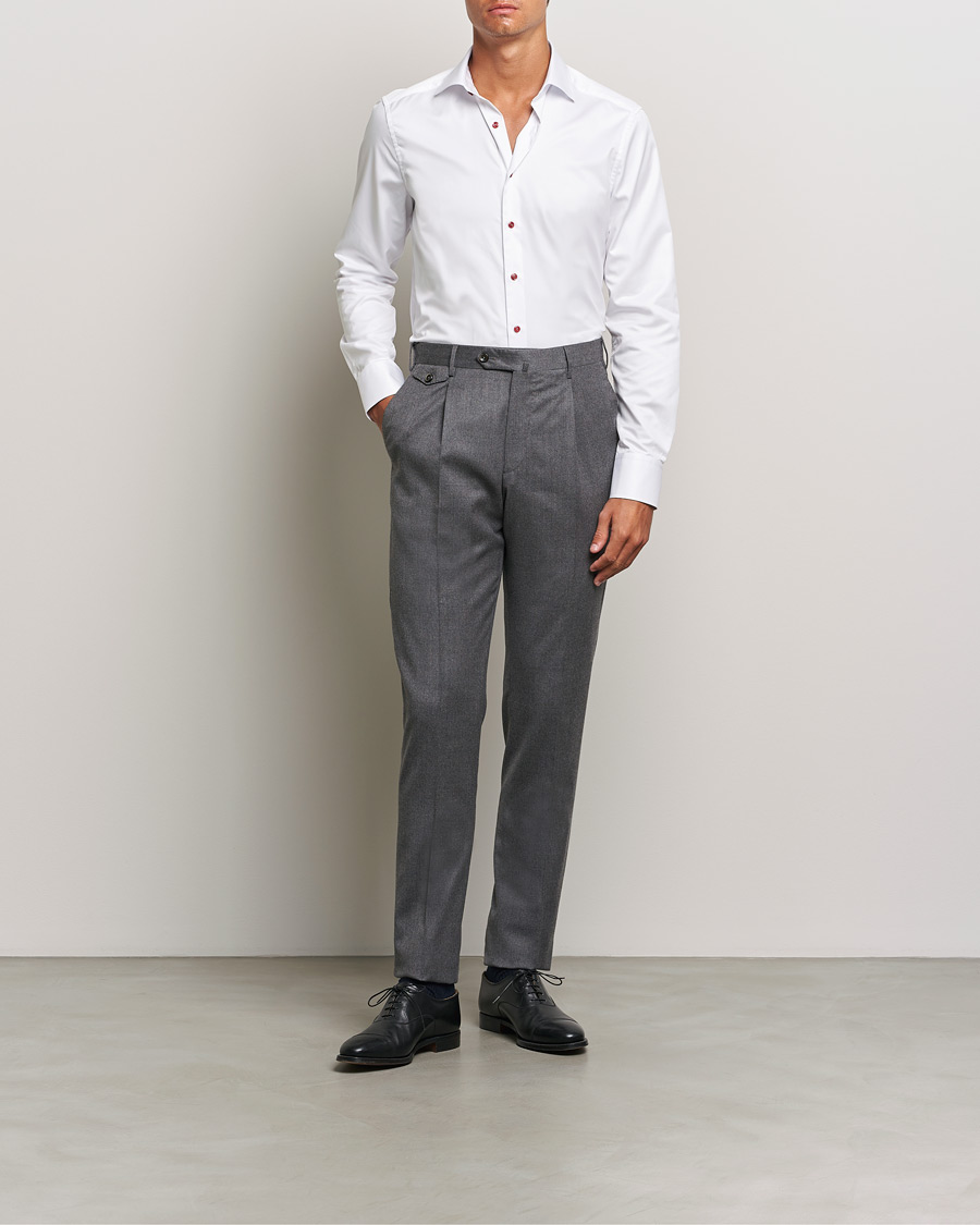 Mies | Kauluspaidat | Stenströms | Slimline Cut Away Contrast Button Shirt White/Red
