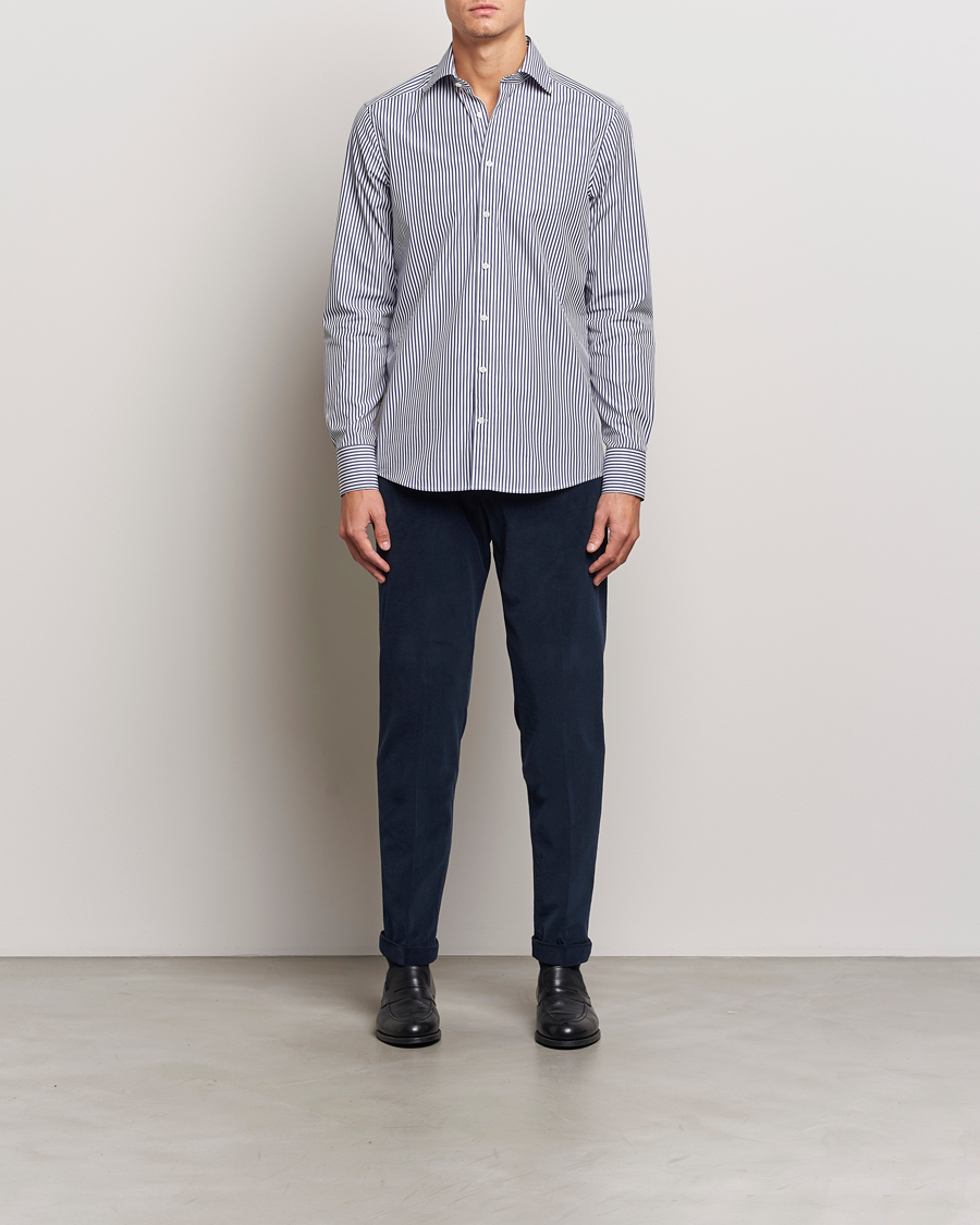 Mies |  | Stenströms | Slimline Striped Poplin Cut Away Shirt Blue