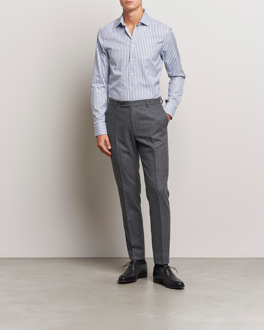 Mies |  | Stenströms | Slimline Striped Luxury Oxford Shirt Blue