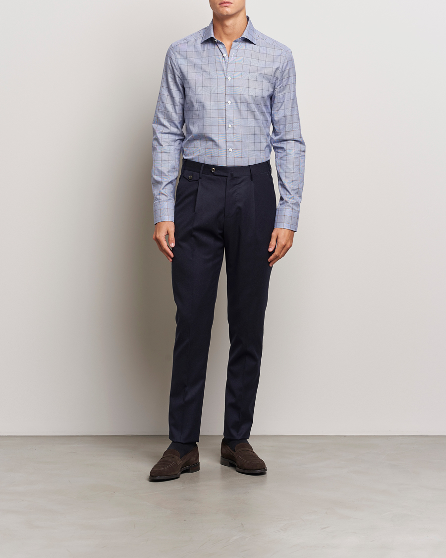 Mies |  | Stenströms | Slimline Prince of Wales Check Shirt Blue