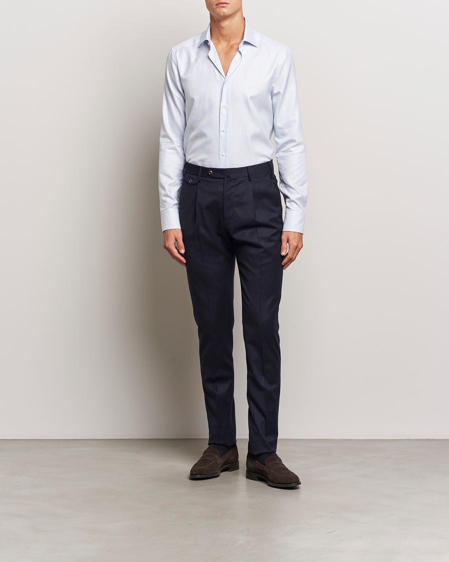 Mies |  | Stenströms | Slimline Striped Twill Cut Away Shirt White/Blue