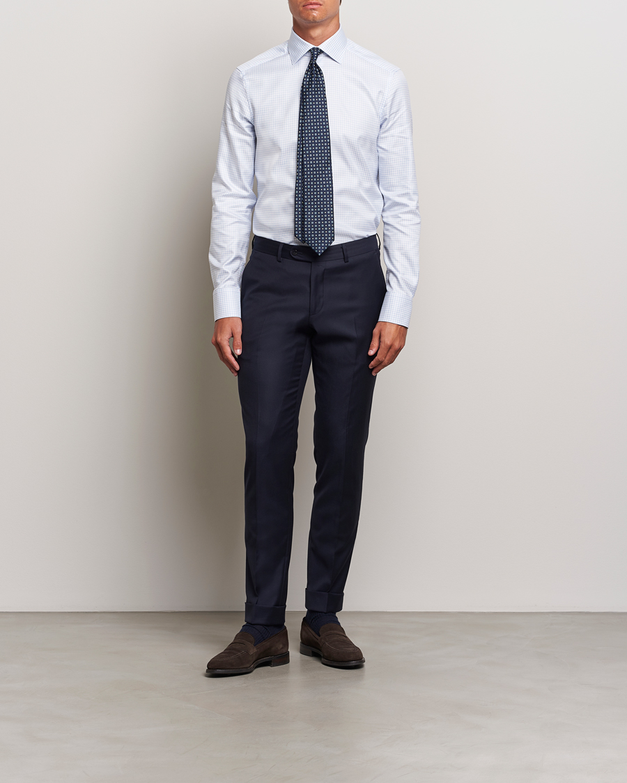 Mies | Kauluspaidat | Stenströms | Slimline Mini Check Twill Shirt White/Blue