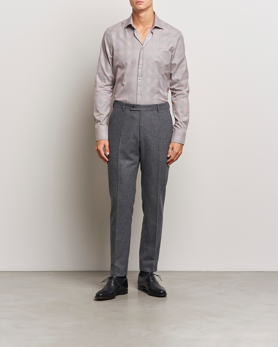 Mies |  | Stenströms | Slimline Checked Twill Shirt Brown