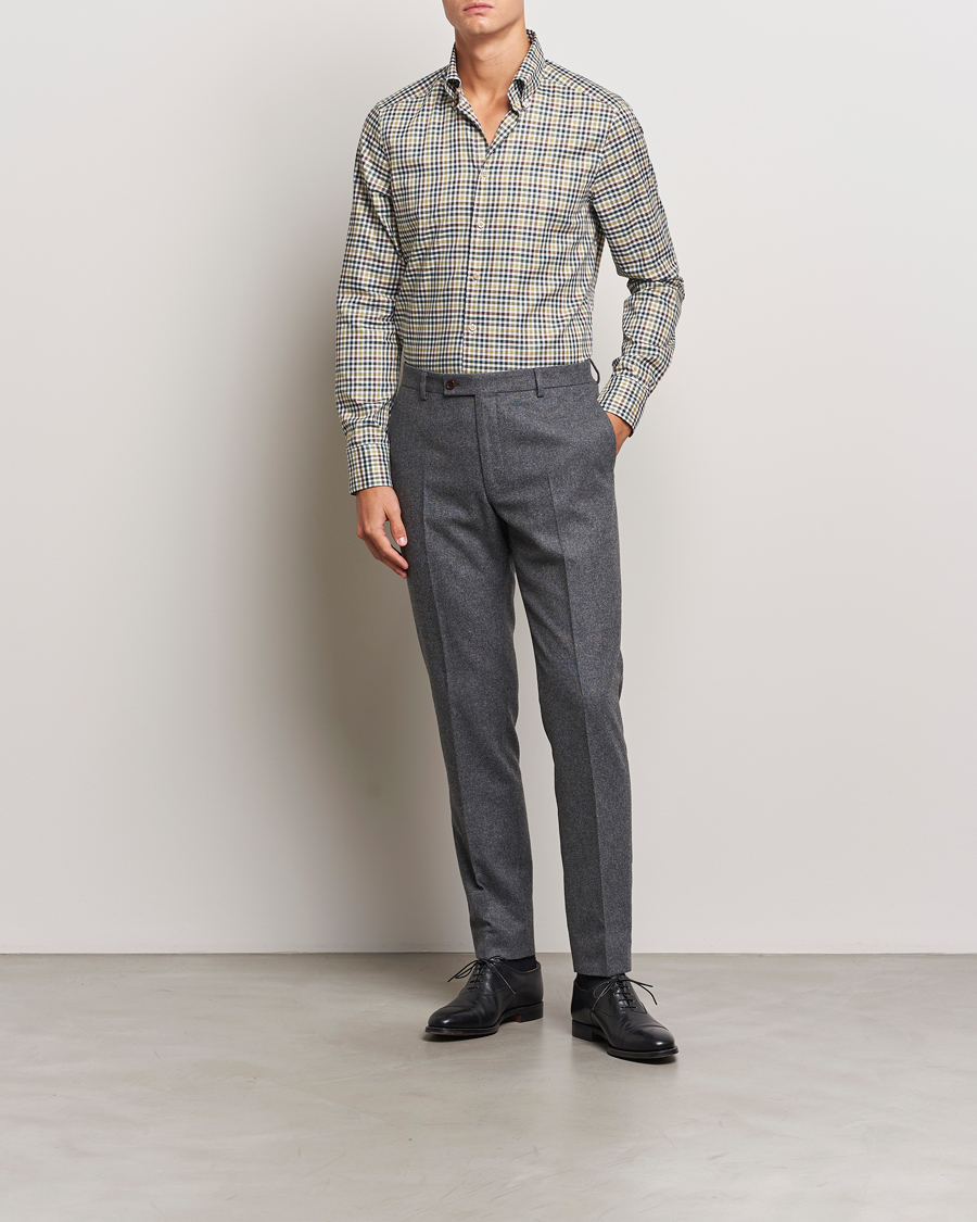 Mies |  | Stenströms | Slimline Small Check Button Down Shirt Green