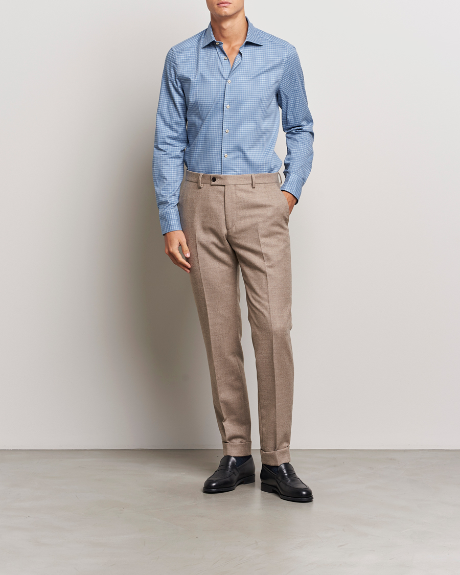 Mies |  | Stenströms | Slimline Melange Check Cut Away Shirt Blue