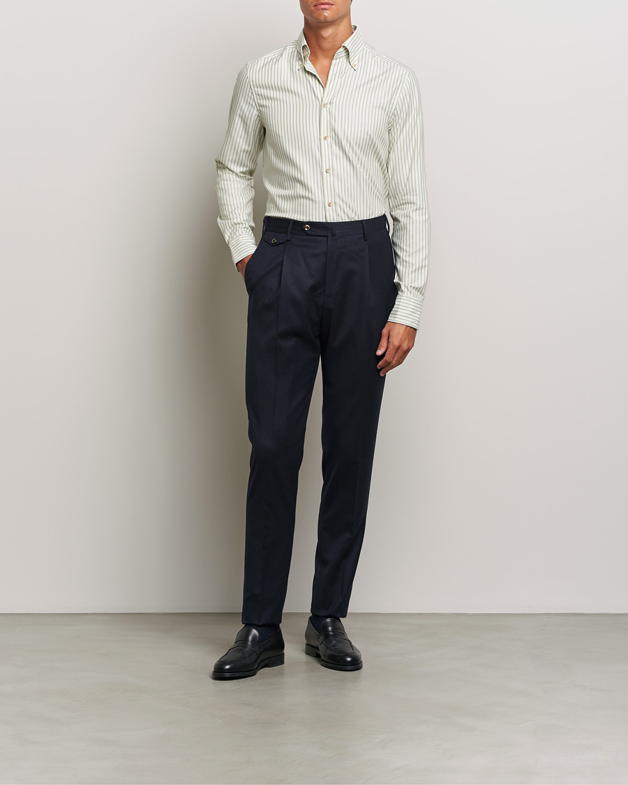 Mies | Kauluspaidat | Stenströms | Slimline Vintage Stripe Oxford Shirt Green
