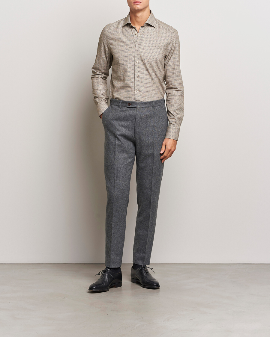 Mies |  | Stenströms | Slimline Brushed Printed Cut Away Shirt Beige