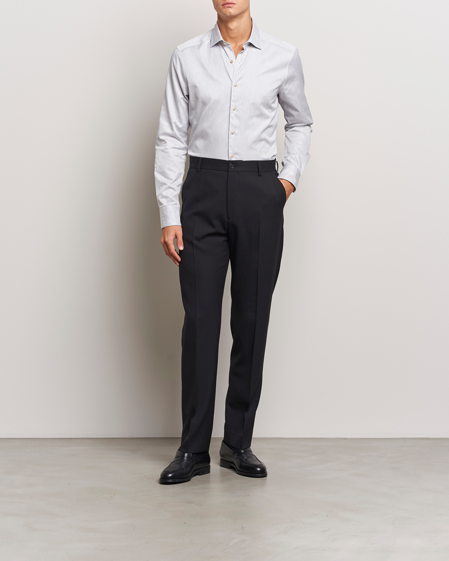 Mies | Viralliset | Stenströms | Slimline Melange Stripe Cut Away Shirt Grey