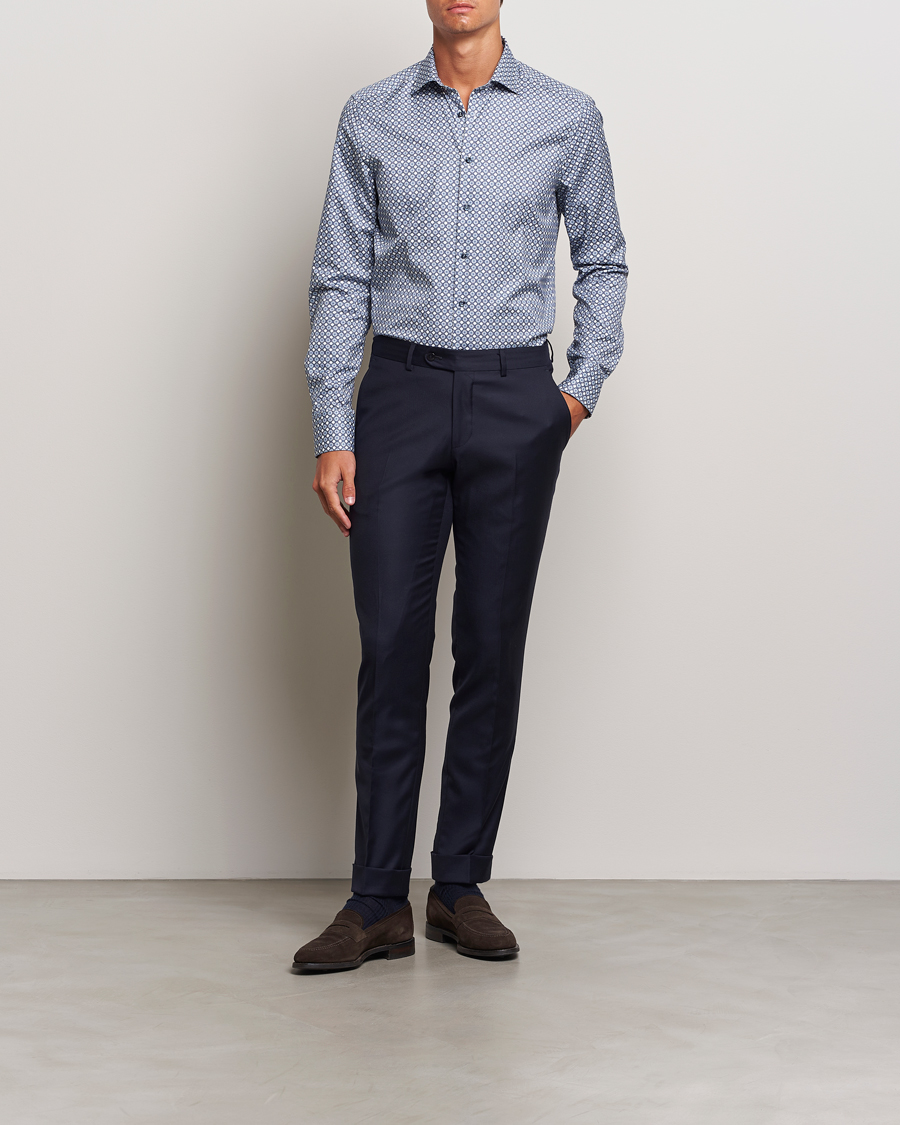 Mies | Kauluspaidat | Stenströms | Slimline Printed Twill Cut Away Shirt Blue